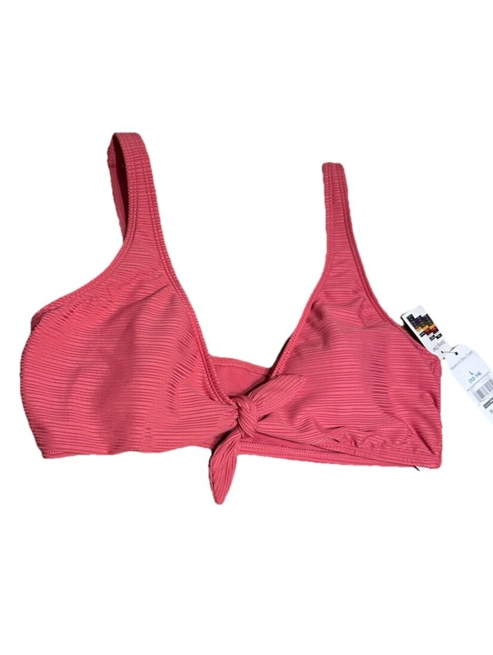 Time and Tru Women’s L 12-14 Pink Ribbed Bikini Swim Top Tie Front NWT
